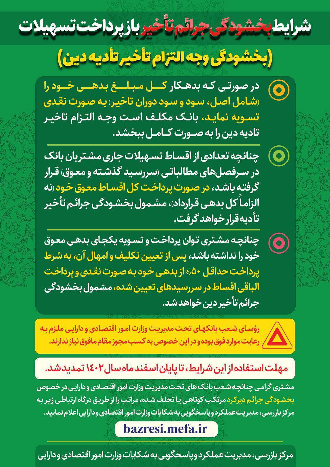 شرایط بخشودگی جرائم تأخیر بازپرداخت تسهیلات بانکی اعلام شد