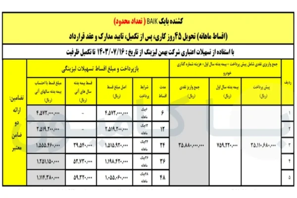 خرید کشنده بایک با بازپرداخت ماهانه