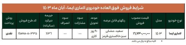 شرایط طرح فروش فوق العاده لاماری