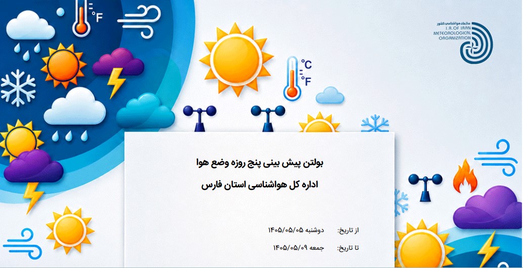 هواشناسی فارس: کدام مناطق بارانی و ابری می‌شوند؟ گرم‌ترین و خنک‌ترین نقاط استان در 5 روز آینده